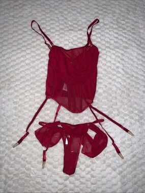 Forplay Red Strappy Sheer Lingerie Set, Size XS, NWT